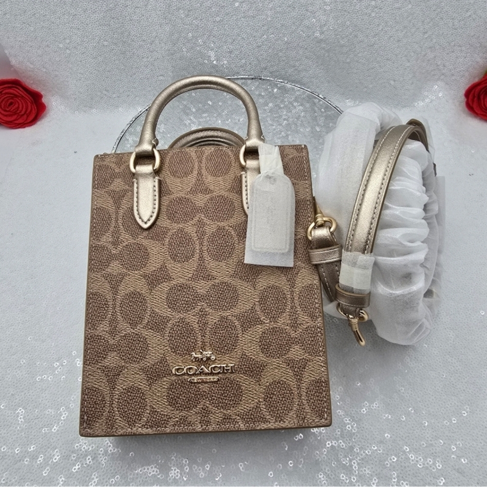 Coach Mini Tote Bag with Heart Shaped Mirror Bag Charms Crossbody in Gift Box - Picture 5 of 16